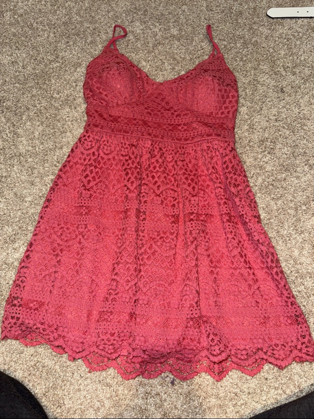 Lace A-Line Spaghetti Strap Dress in Deep Rose